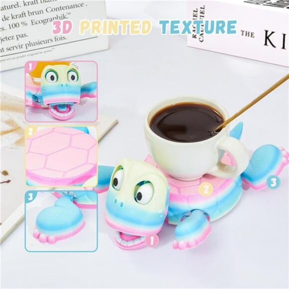 Funny Turtle Drink Coaster 3D Printed Colorful Cup Holder Desk Home Decoration - Picture 4 of 7